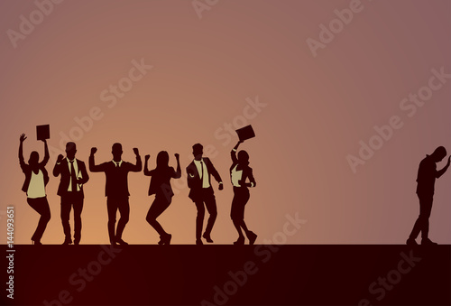 Business People Group Silhouette Excited Hold Hands Up Raised Arms, Businesspeople Concept Winner Success Vector Illustration
