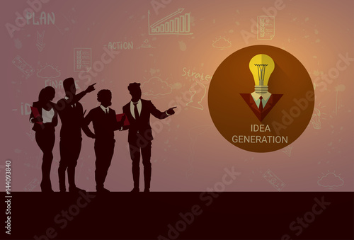 Silhouette Business People Team Meeting New Idea Seminar Training Conference Brainstorming Flat Vector Illustration
