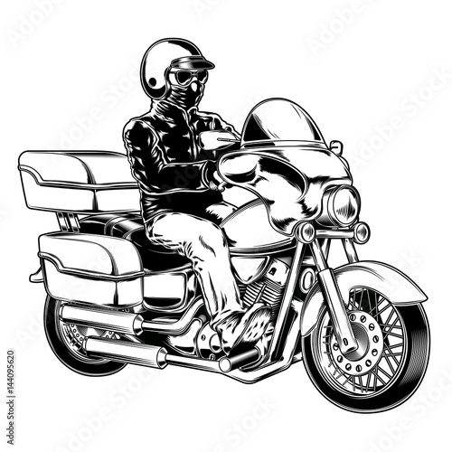 illustration of a biker on a motorcycle isolated on white