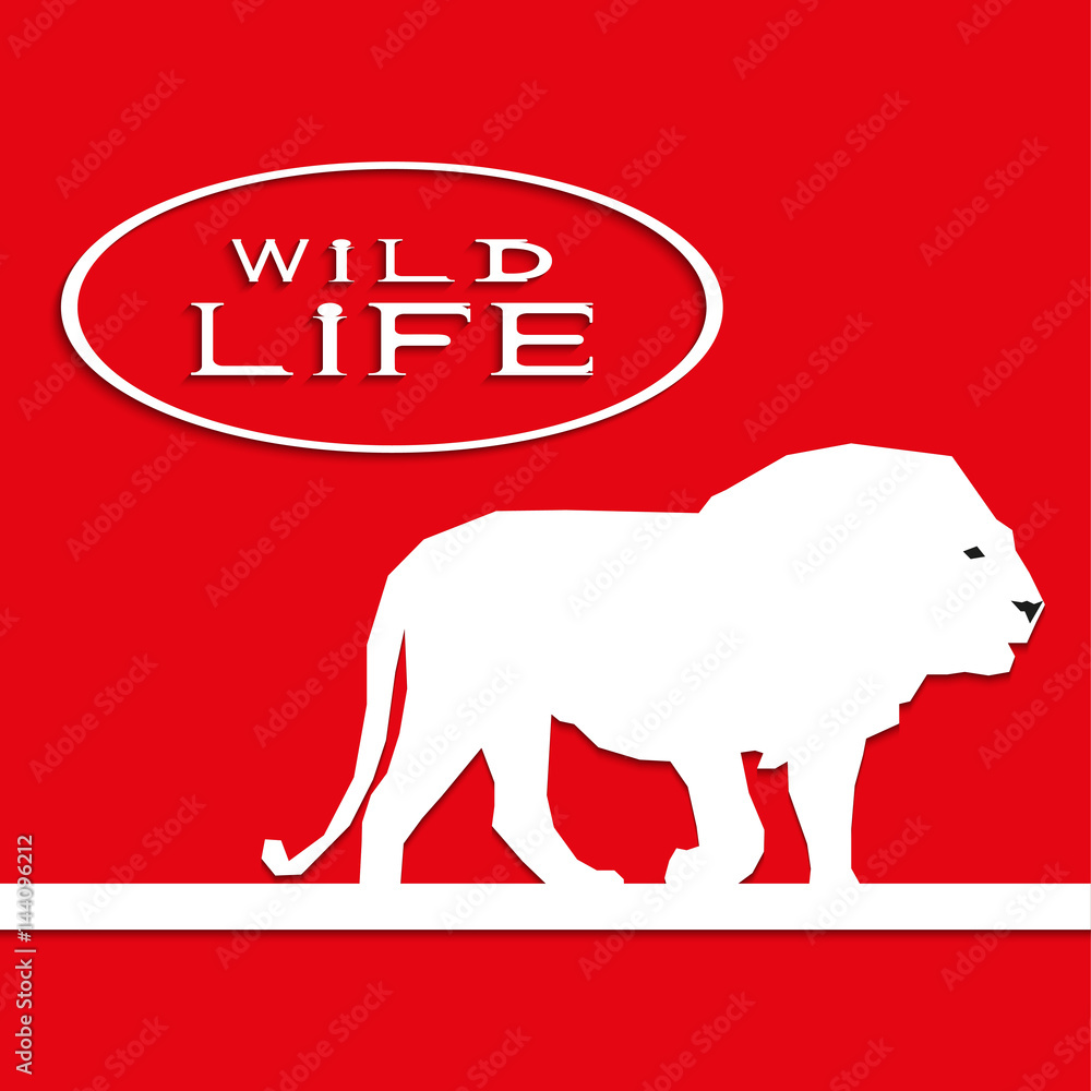 Lion on a red background with the inscription Lion on a red background with the inscription