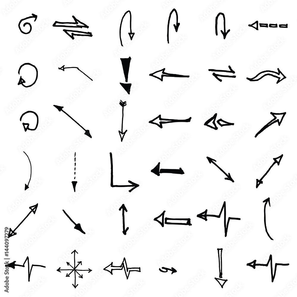 Vector hand drawn arrows set isolated on white Vector hand drawn arrows set isolated on white