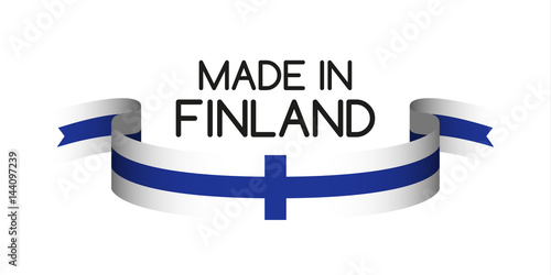 Colored ribbon with the Finnish colors, Made in Finland symbol, Finnish flag isolated on white background, vector illustration
