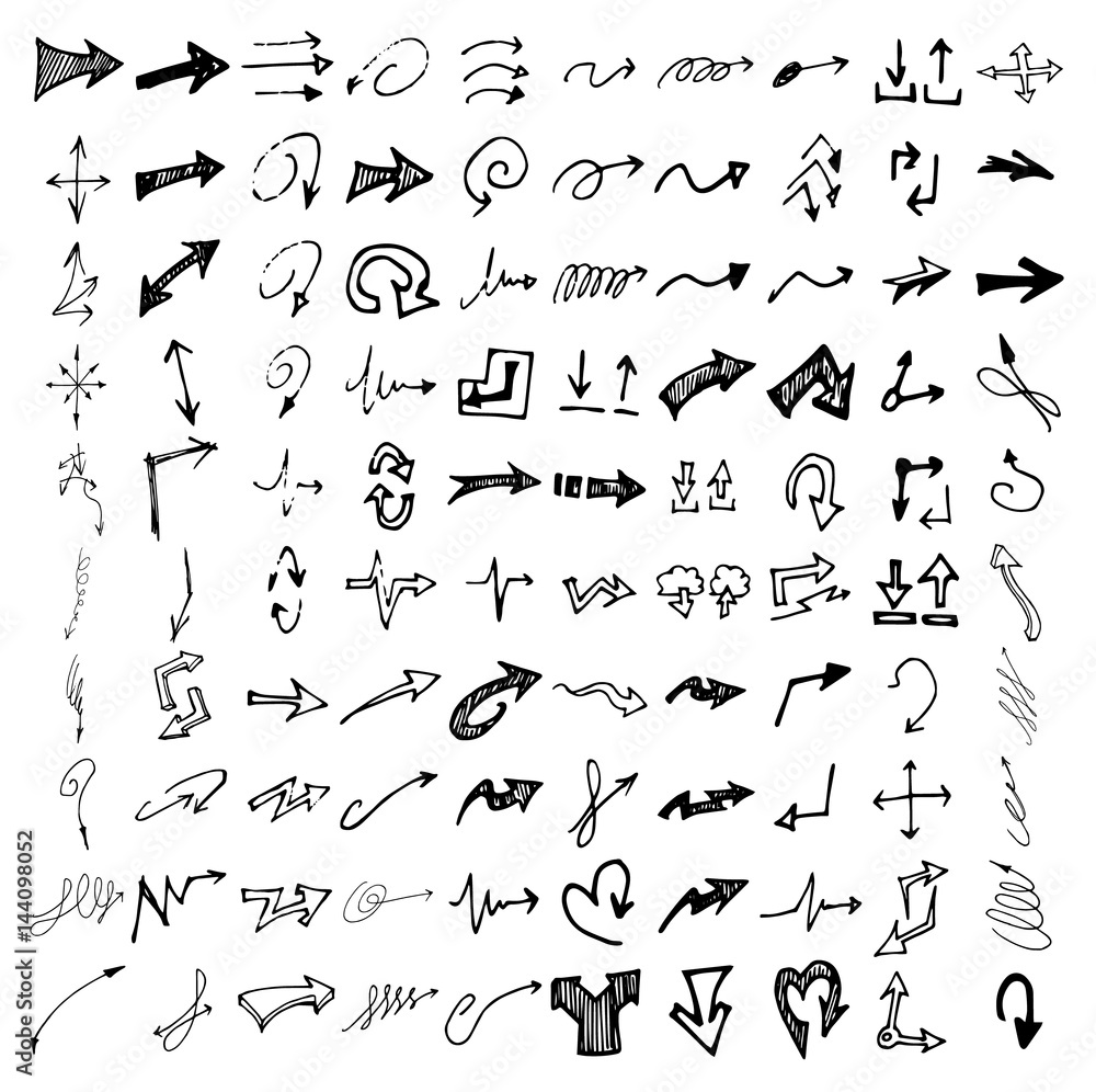 Vector hand drawn arrows set isolated on white Vector hand drawn arrows set isolated on white