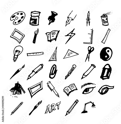Art and craft hand drawn vector symbols and objects