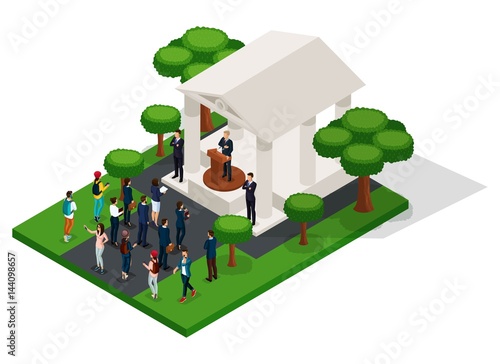 Trendy People Isometric vector 3D businessmen, people of the presidential election, Washington's Birthday, elections, voting, speech at trebune, meeting in the park photo