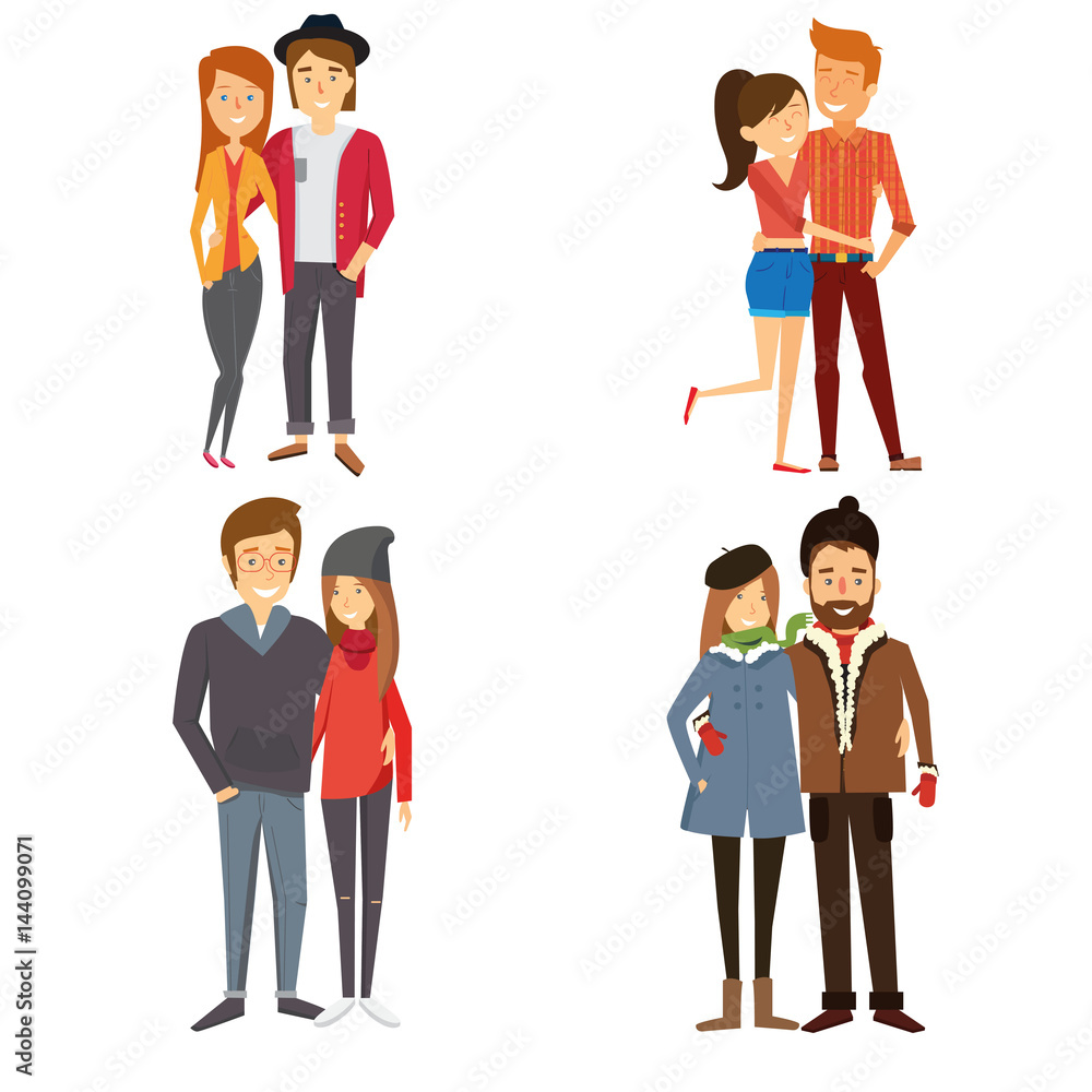 Set of couples in different seasons. Set of couples in different seasons.