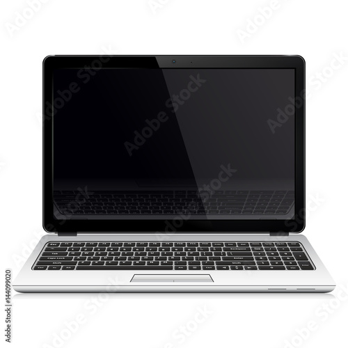 Laptop with blank screen isolated on white background