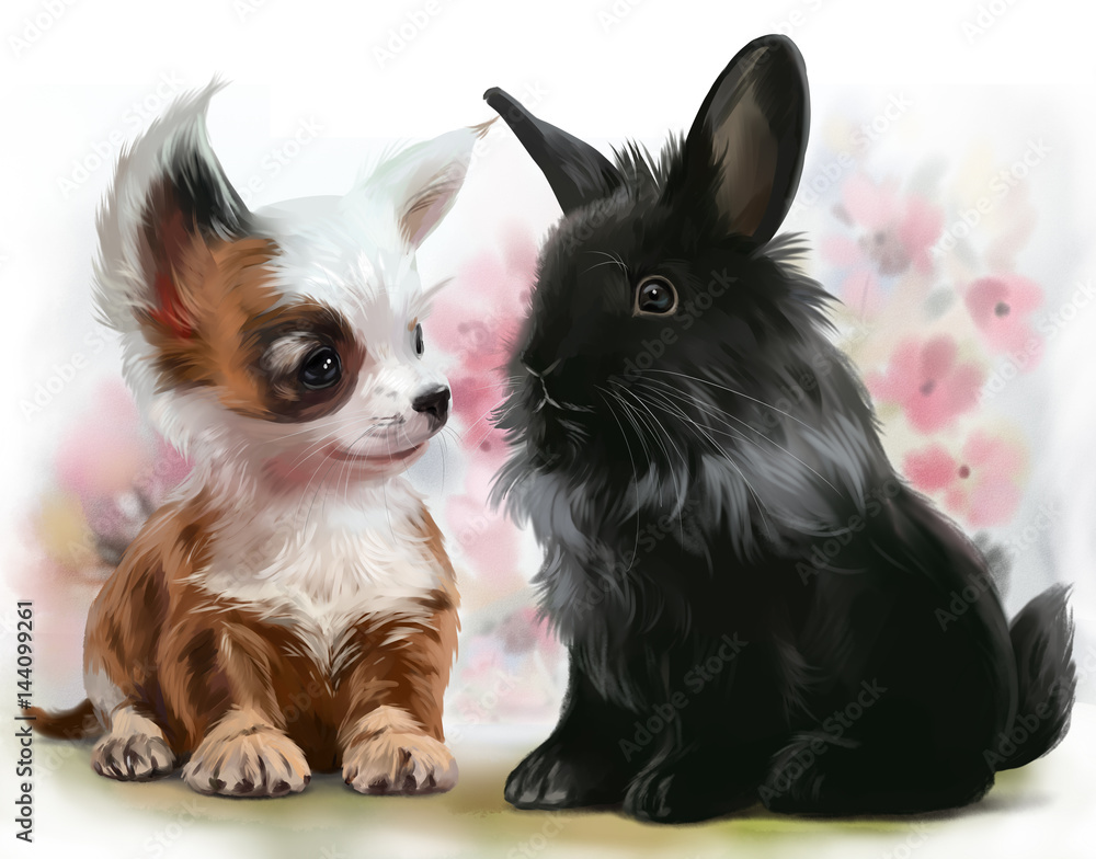 Obraz Szczeniak Chihuahua i czarny królik