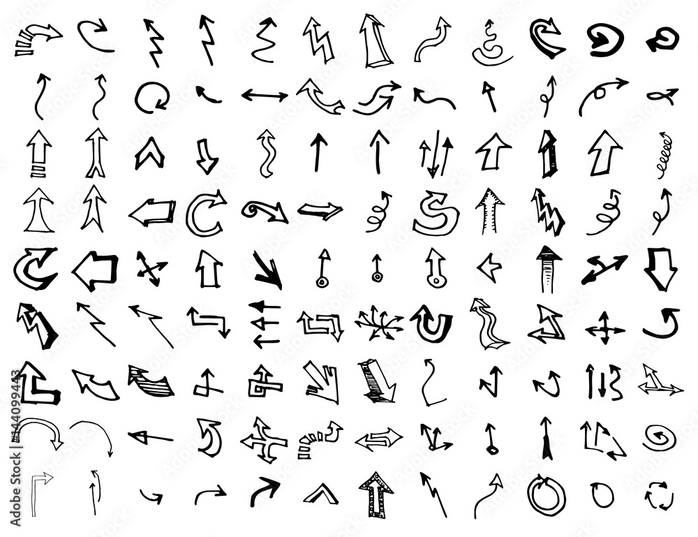 Naklejka premium Vector hand drawn arrows set isolated on white
