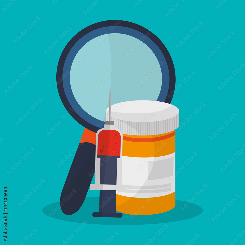 magnifying glass and medical related icons over blue background. colorful design. vector illustration magnifying glass and medical related icons over blue background. colorful design. vector illustration
