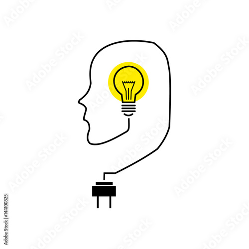 Silhouettes a head in the form of a wire connected to a light bulb. Education leads to the emergence of a new idea