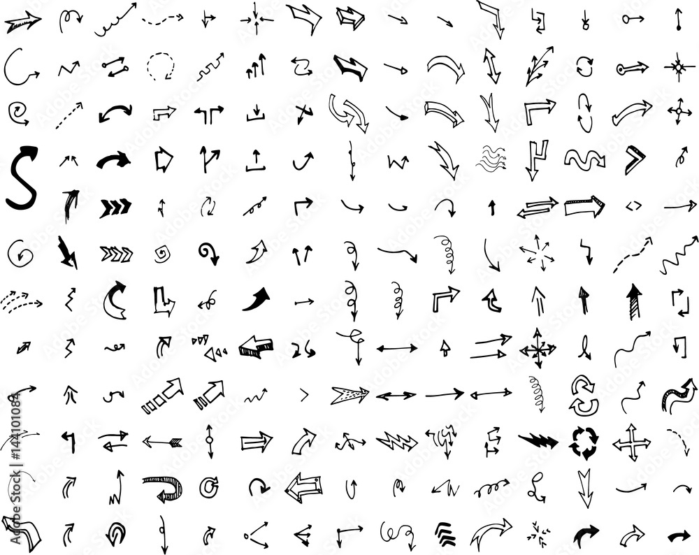 Vector hand drawn arrows set isolated on white Vector hand drawn arrows set isolated on white