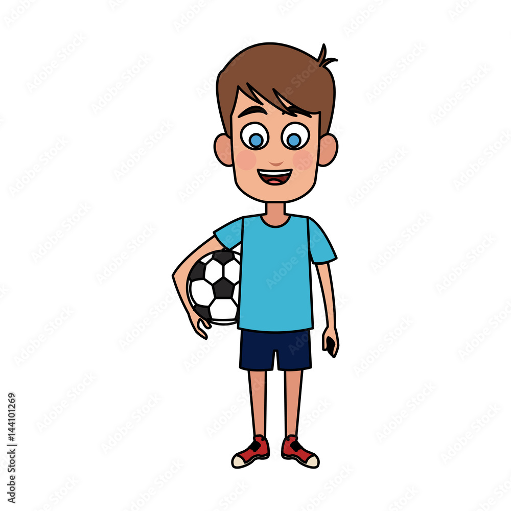 happy young boy with football icon image vector illustration design happy young boy with football icon image vector illustration design