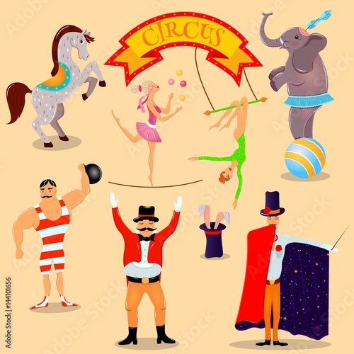 Circus vintage pictograms set arrangement Travelling chapiteau circus magical show