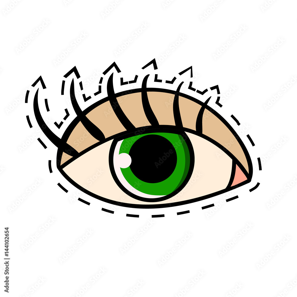 Obraz premium Female green eye with long eyelashes, vector comic illustration