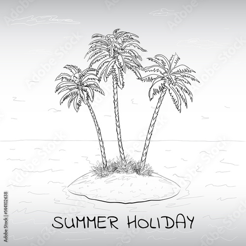 The Island, palms  in  the ocean, summer holiday