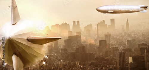 Fotografie Old airships over the city