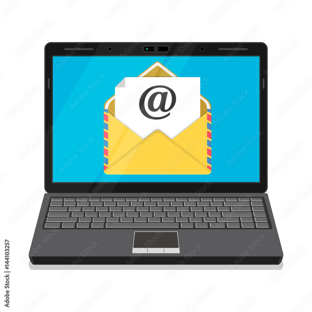 Laptop with envelope and open email on screen. Laptop with envelope and open email on screen.