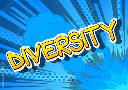 Diversity - Comic book style word on abstract background.