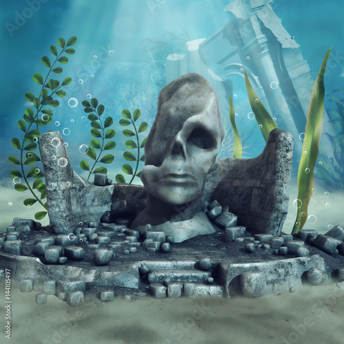 Podwodne ruiny tajemniczego posągu