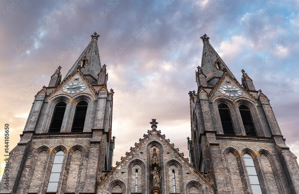 Fototapeta premium Kostel is a catholic gothic Cathedral of St. Ludmila in Prague, Czech republic.