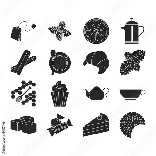 Collection of tea icons. Tea time
