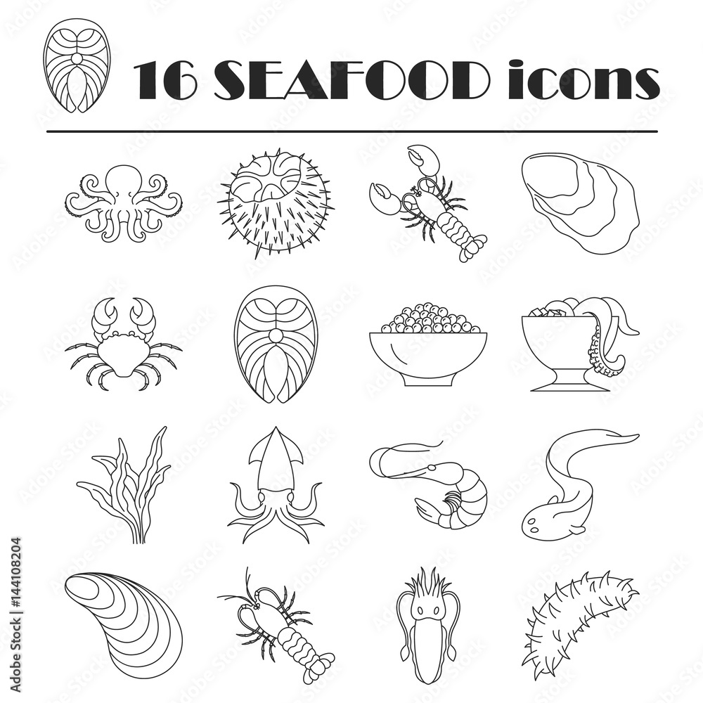 Collection of line seafood icons