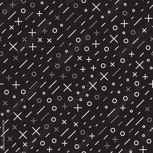Retro geometric line shapes seamless patterns. Abstract jumble textures. Black and white scattered shapes