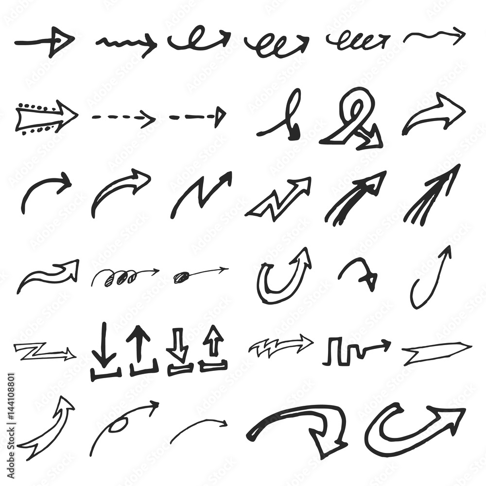 Vector hand drawn arrows set isolated on white Vector hand drawn arrows set isolated on white
