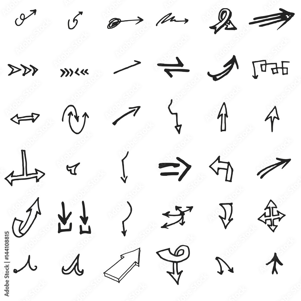 Vector hand drawn arrows set isolated on white Vector hand drawn arrows set isolated on white