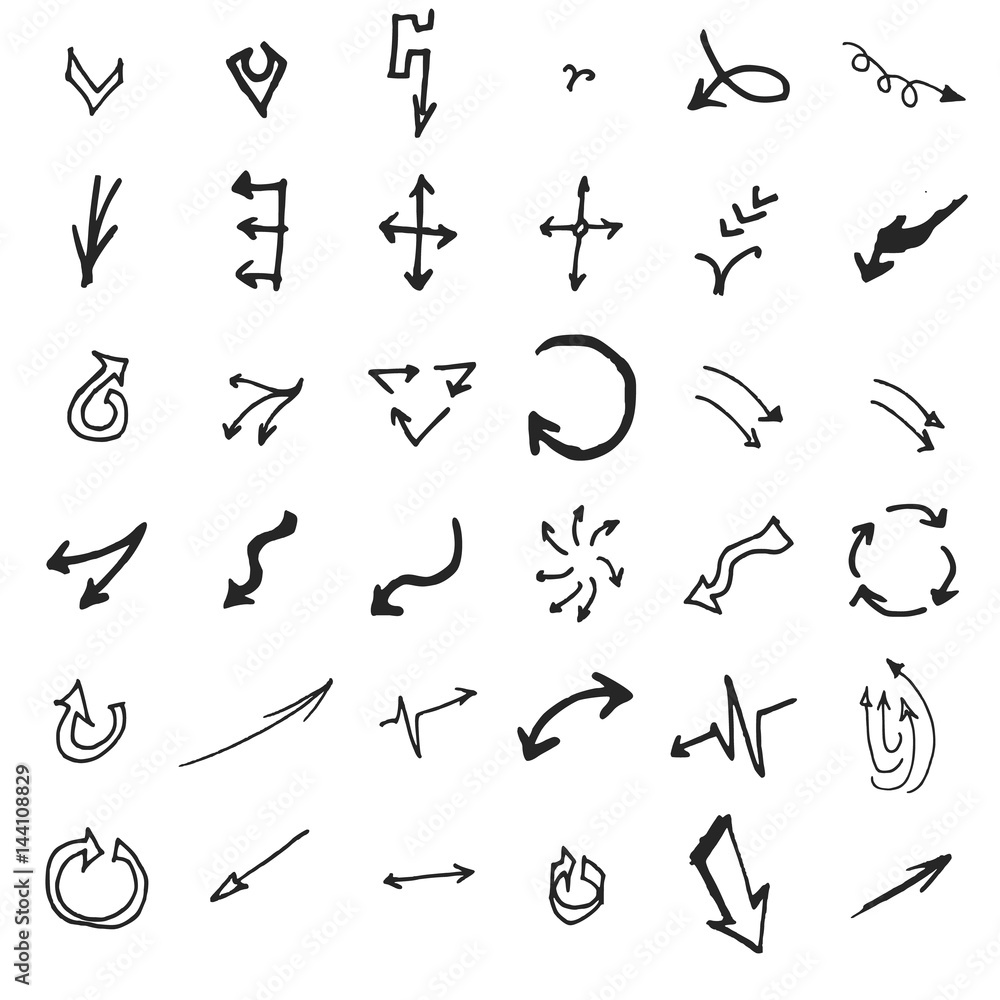 Vector hand drawn arrows set isolated on white Vector hand drawn arrows set isolated on white