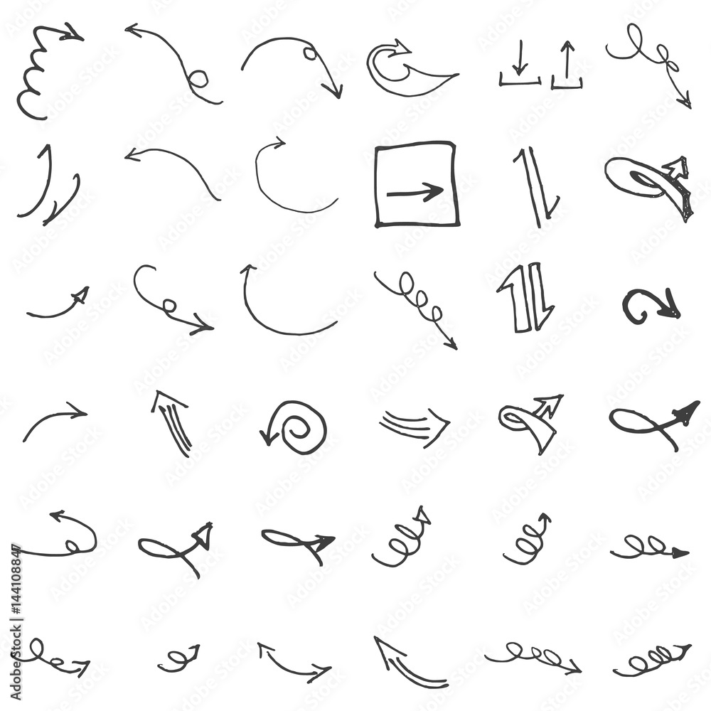 Vector hand drawn arrows set isolated on white Vector hand drawn arrows set isolated on white