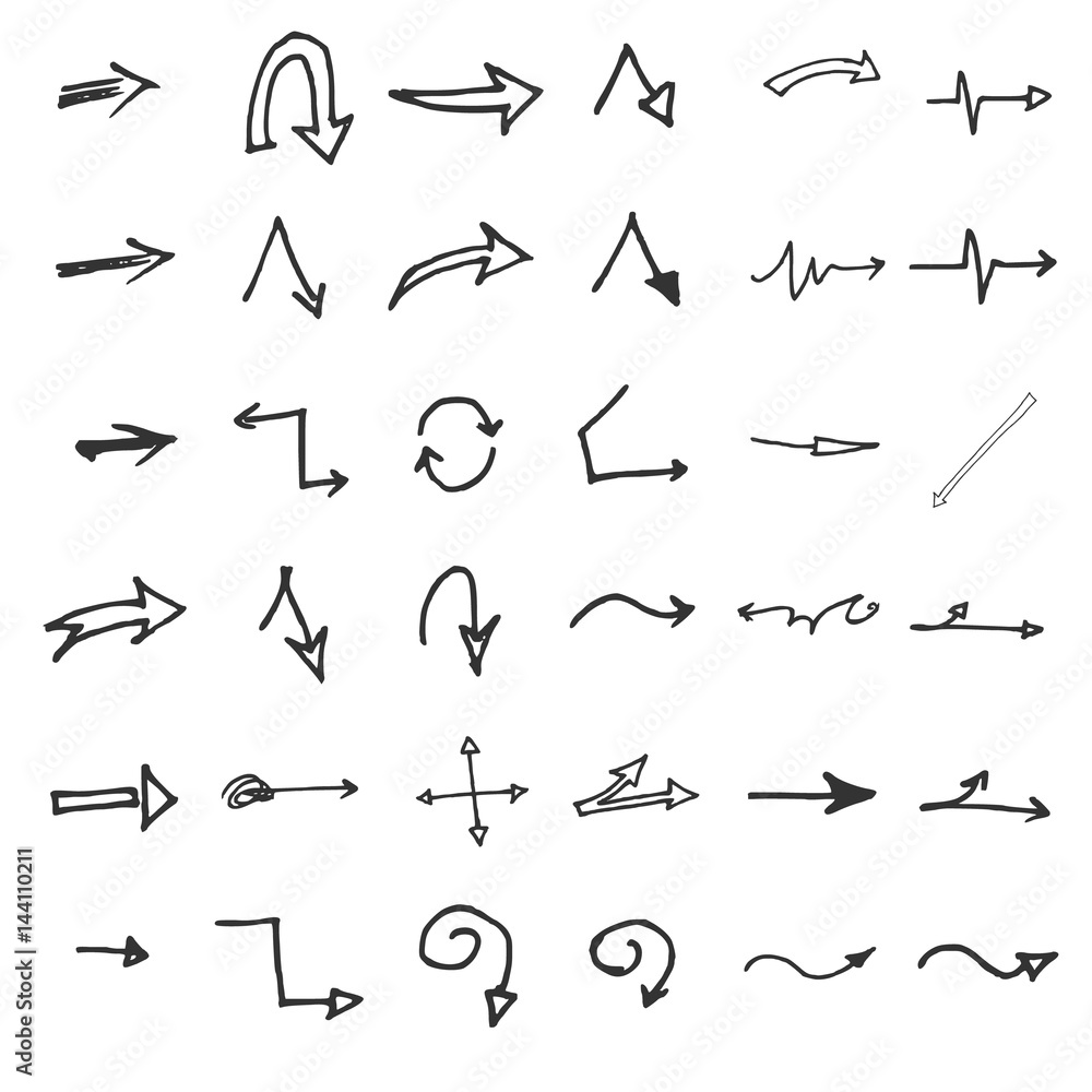 Vector hand drawn arrows set isolated on white Vector hand drawn arrows set isolated on white