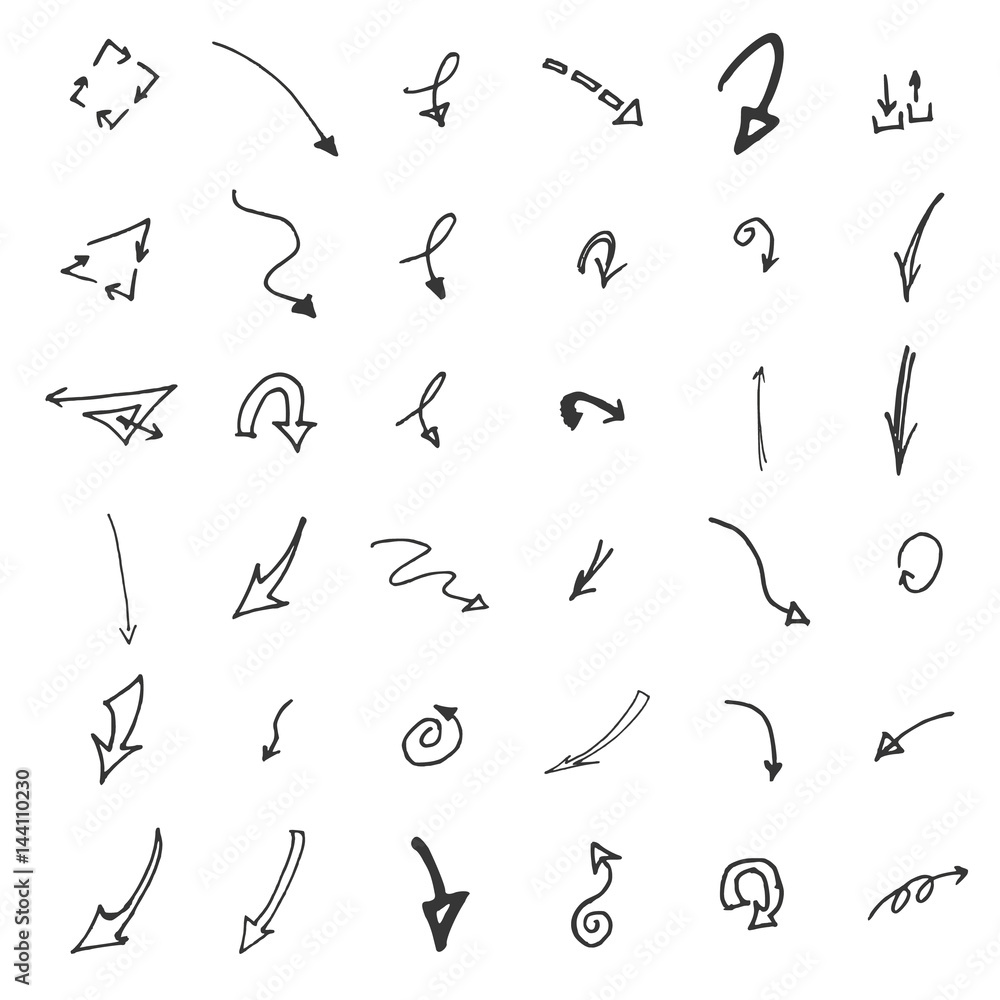 Vector hand drawn arrows set isolated on white Vector hand drawn arrows set isolated on white