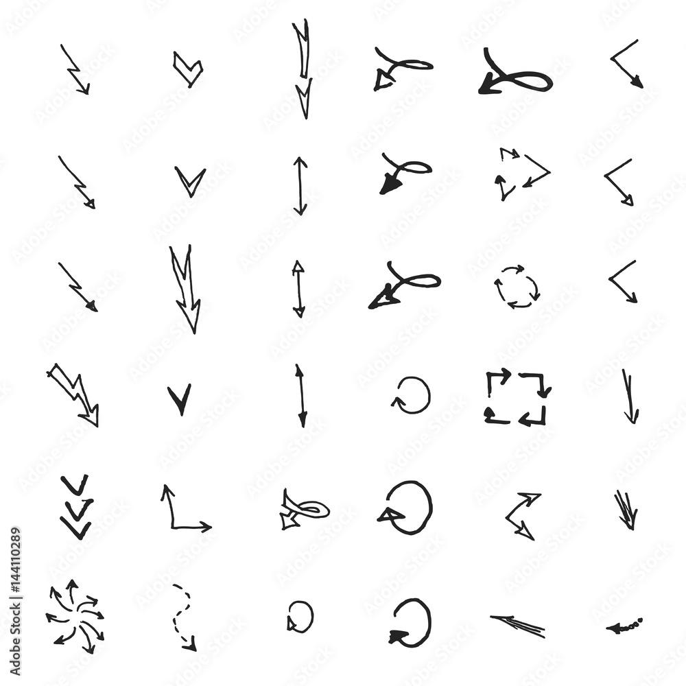 Vector hand drawn arrows set isolated on white Vector hand drawn arrows set isolated on white