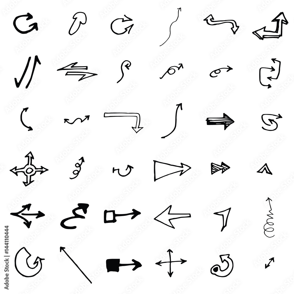 Vector hand drawn arrows set isolated on white Vector hand drawn arrows set isolated on white