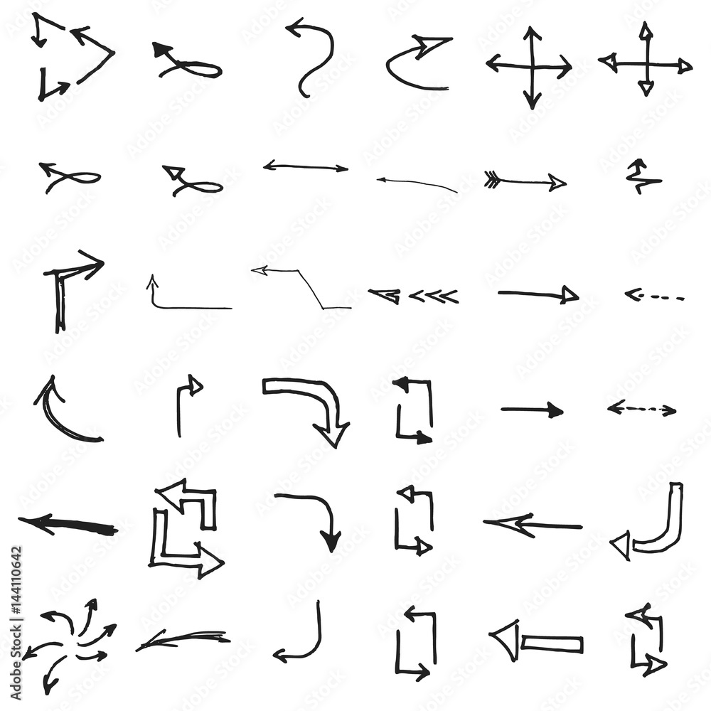 Vector hand drawn arrows set isolated on white Vector hand drawn arrows set isolated on white