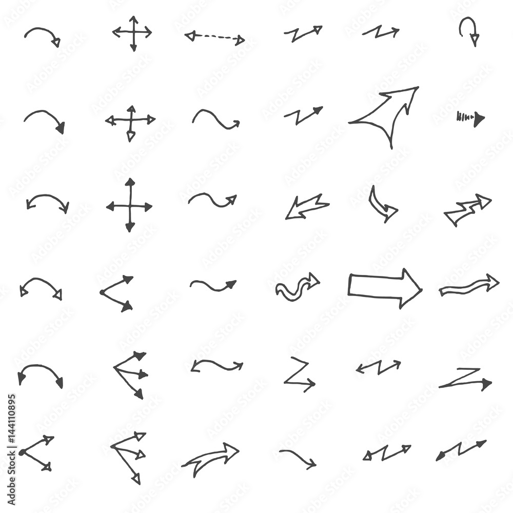 Naklejka premium Vector hand drawn arrows set isolated on white