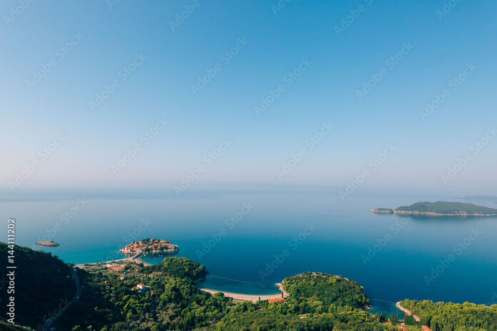 Sveti Stefan, view from the mountain. Montenegro, the Adriatic Sea, the Balkans