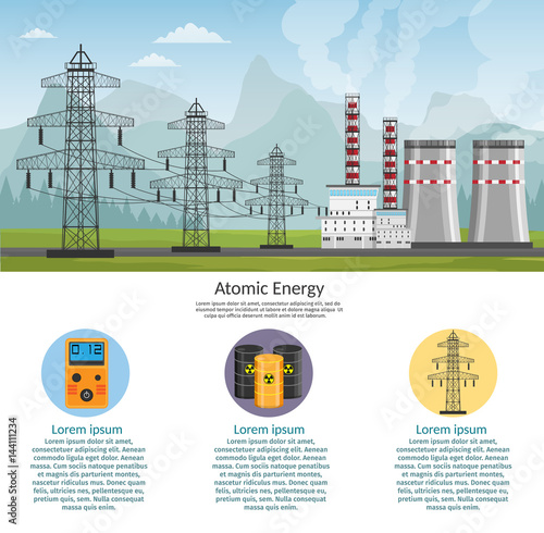 Nuclear power plant vector illustration for background infographics of atomic energy.