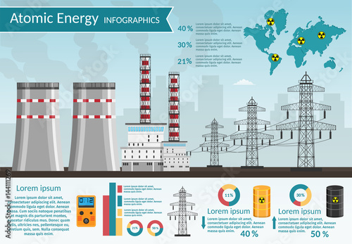 Nuclear power plant vector illustration for background infographics of atomic energy.