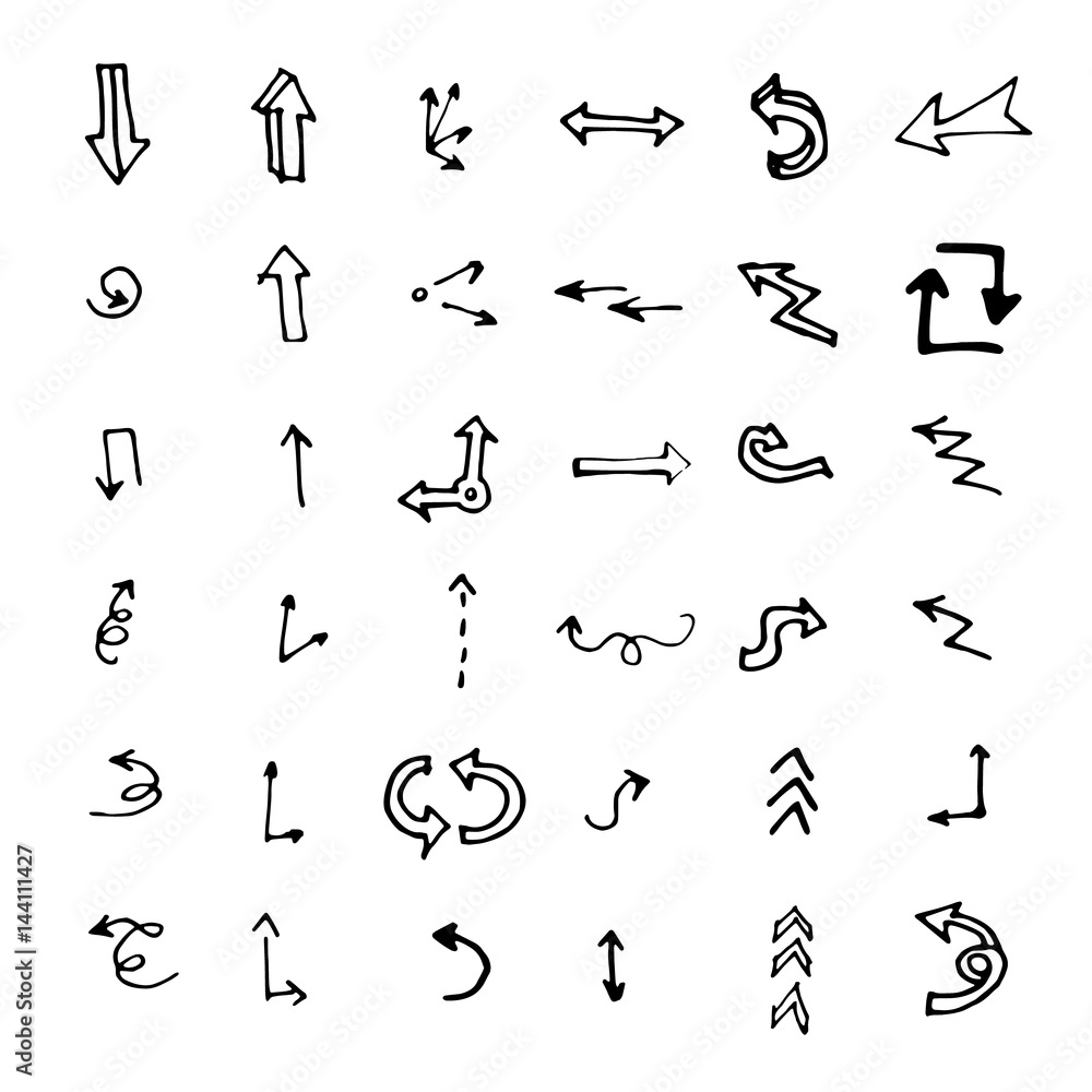 Vector hand drawn arrows set isolated on white sketch Vector hand drawn arrows set isolated on white sketch