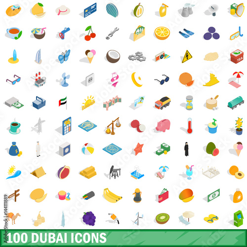 100 dubai icons set  isometric 3d style