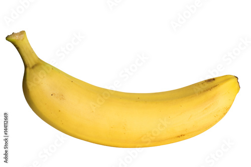 One yellow banana on side isolated on white background