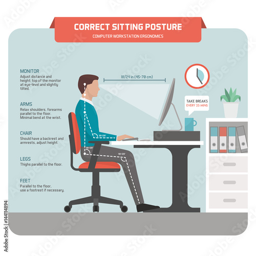 Correct sitting posture at desk photo