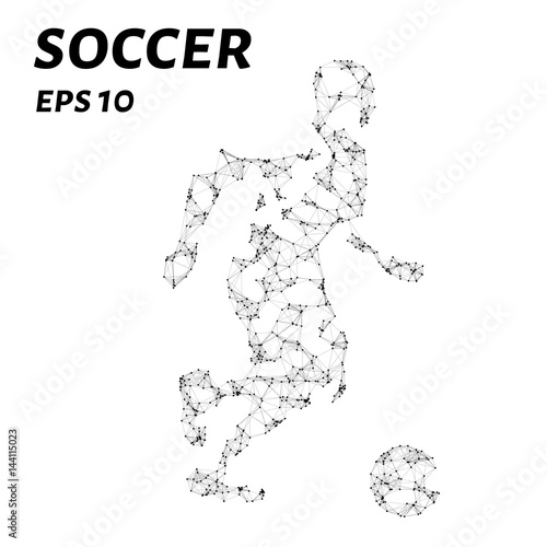 The football player consists of points, lines and triangles. The polygon shape in the form of a silhouette of a football player on white background. Vector illustration.