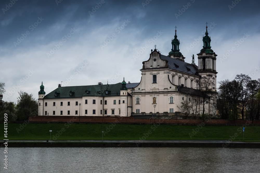 Church on the Rock and Vistula river in Cracow, Poland