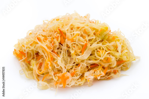 Heap of sauerkraut on white background.