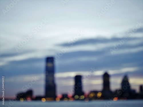 Jersey City skyline sunset out of focus © tak
