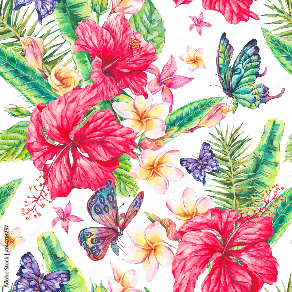 Obraz Akwarela rocznika kwiatowy tropikalny wzór